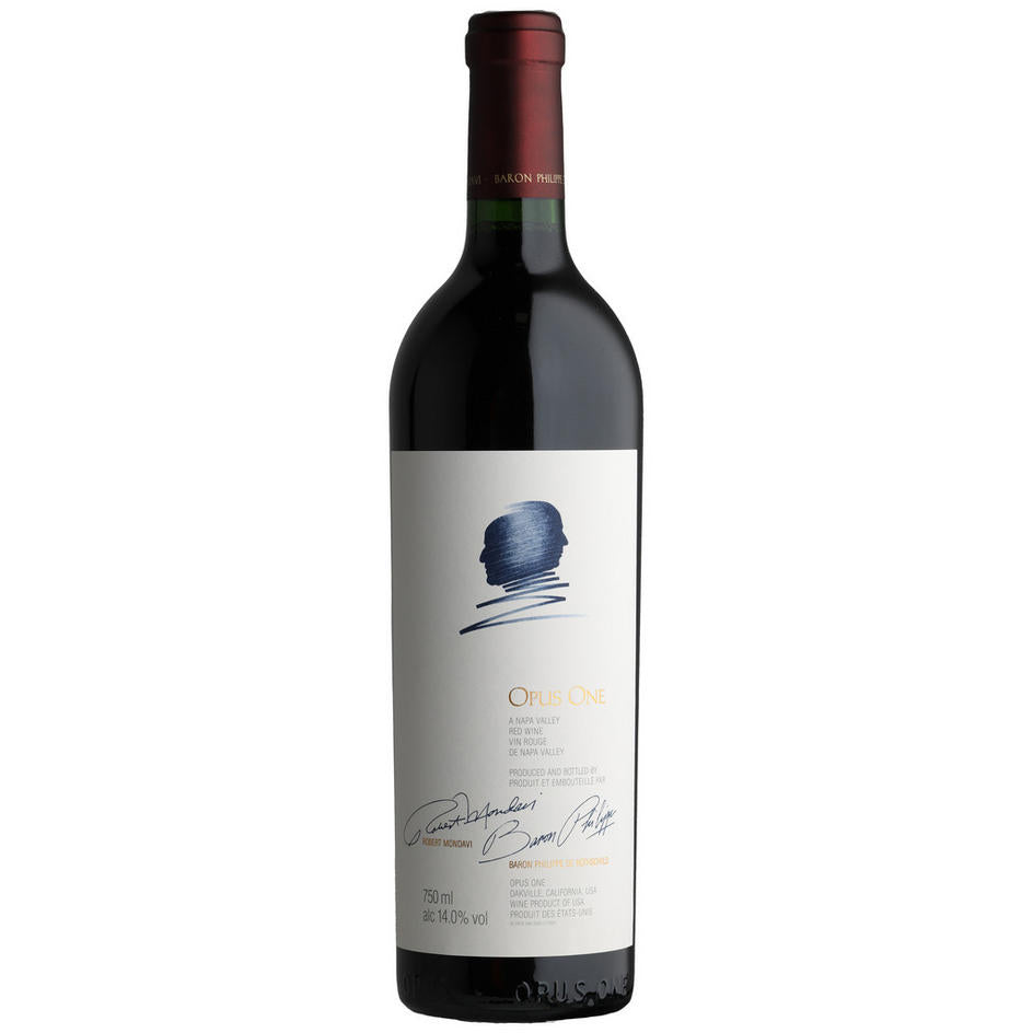 Opus One California wine bottle with a label on a white background