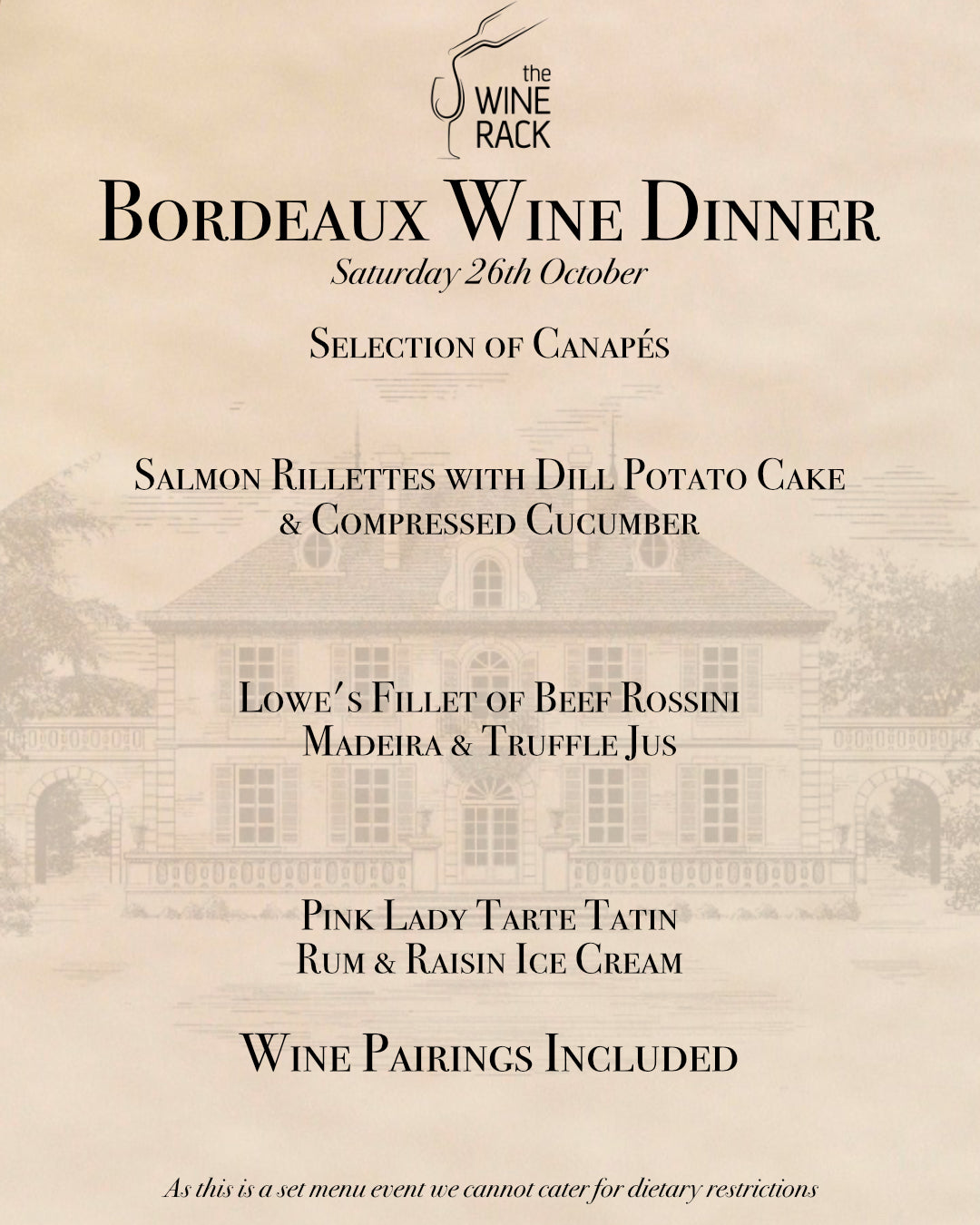 Bordeaux Wine Dinner - Saturday 26th October