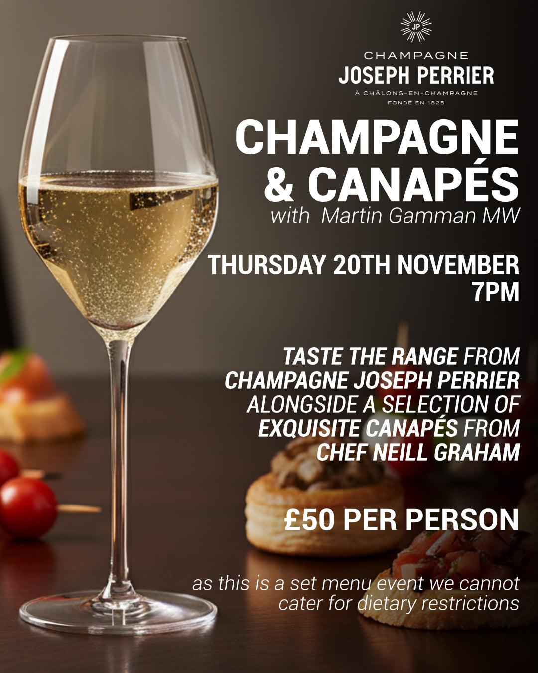 Joseph Perrier Champagne & Canapés - Thursday 20th November 7pm