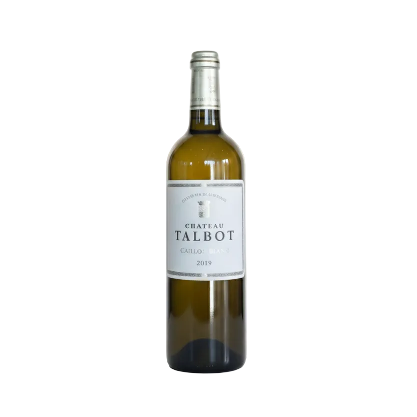 Bottle of Chateau Talbot  Caillou Blanc wine on a white background