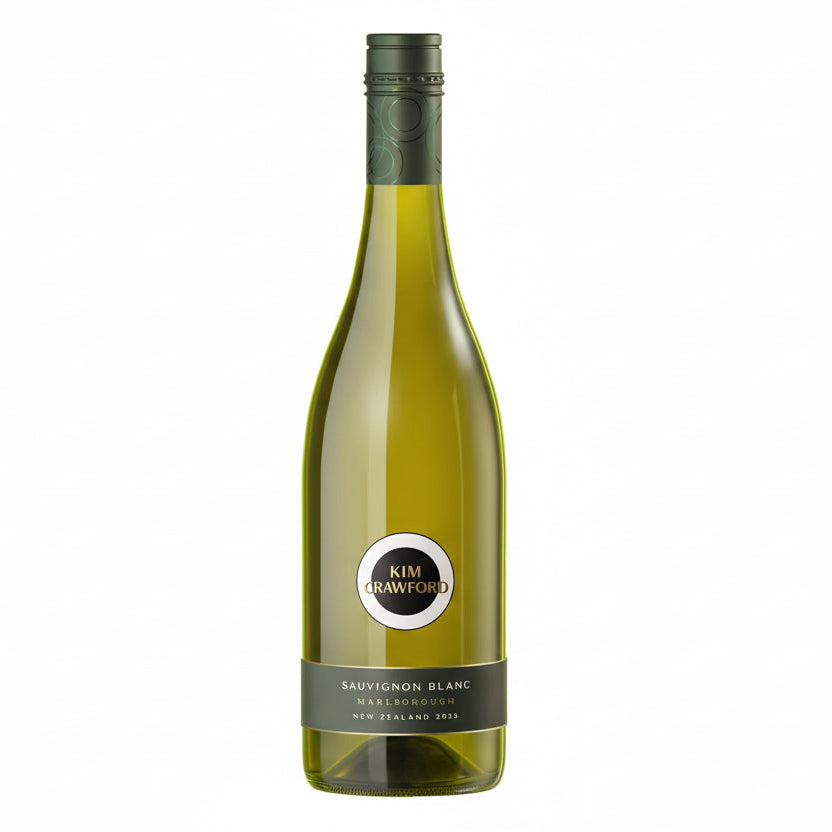 Kim Crawford Sauvignon Blanc wine bottle on a white background
