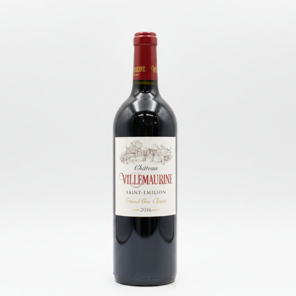 Bottle of Château Villemaurine wine on a white background