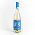Wine bottle with blue Demarie Roero Arneis label on a white background
