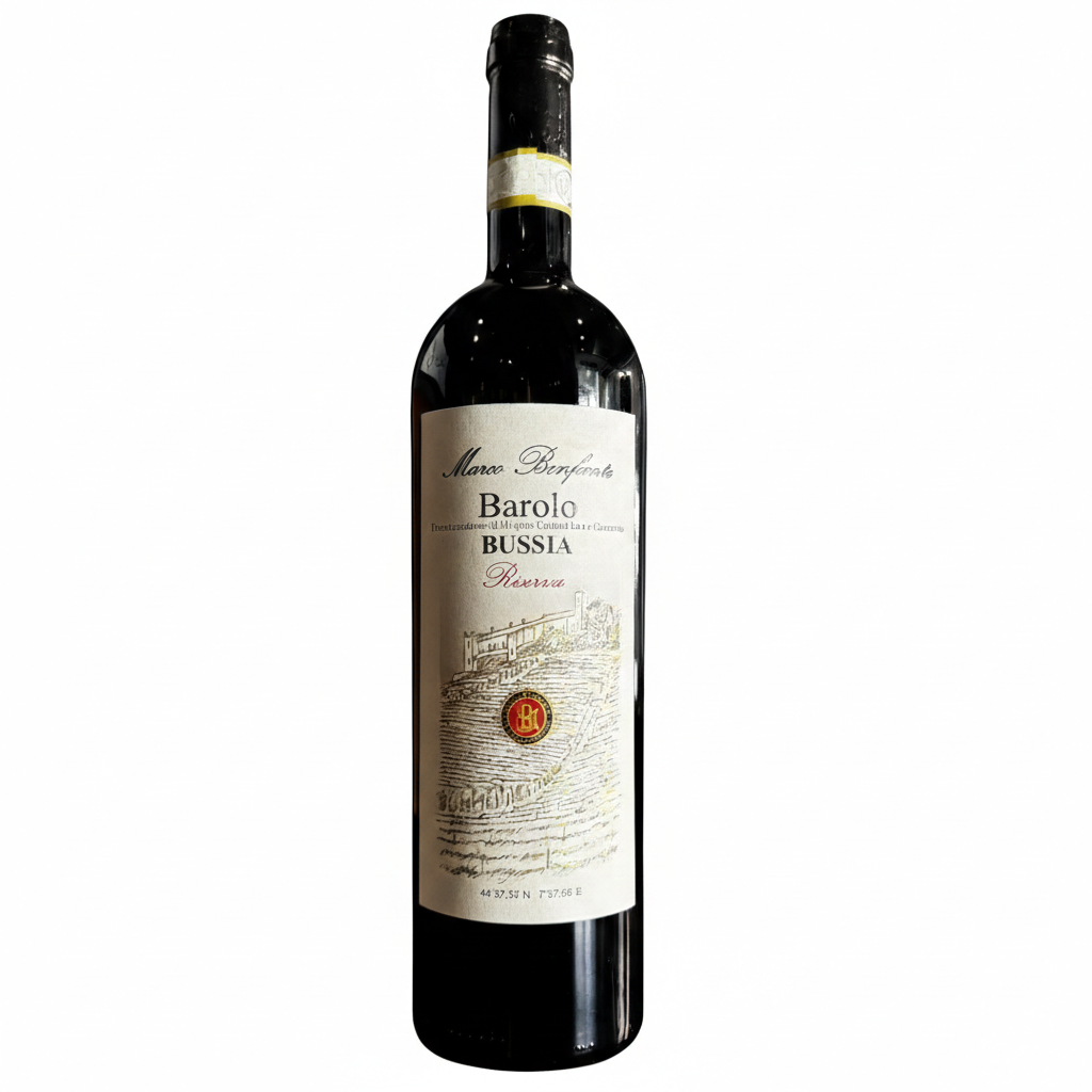 Marco Bonfante Bussia Barolo Wine bottle with a label on a white background