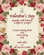 Valentine's Day event invitation with floral design and event details.