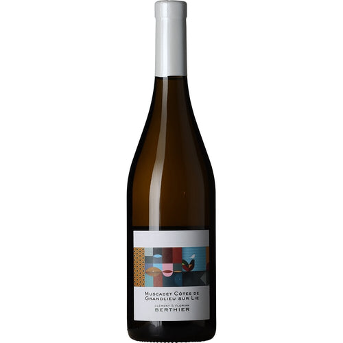 Wine bottle with a Clement & Florian Berthier Muscadet Cotes de Grandlieu Sur Lie label on a white background
