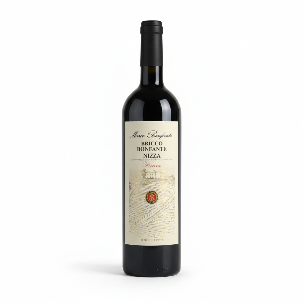 Marco Bonfante Bricco Nizza Riserva Wine bottle with label on a white background
