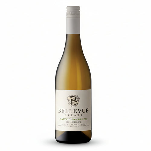 Bottle of Bellevue Estate Sauvignon Blanc wine on a white background