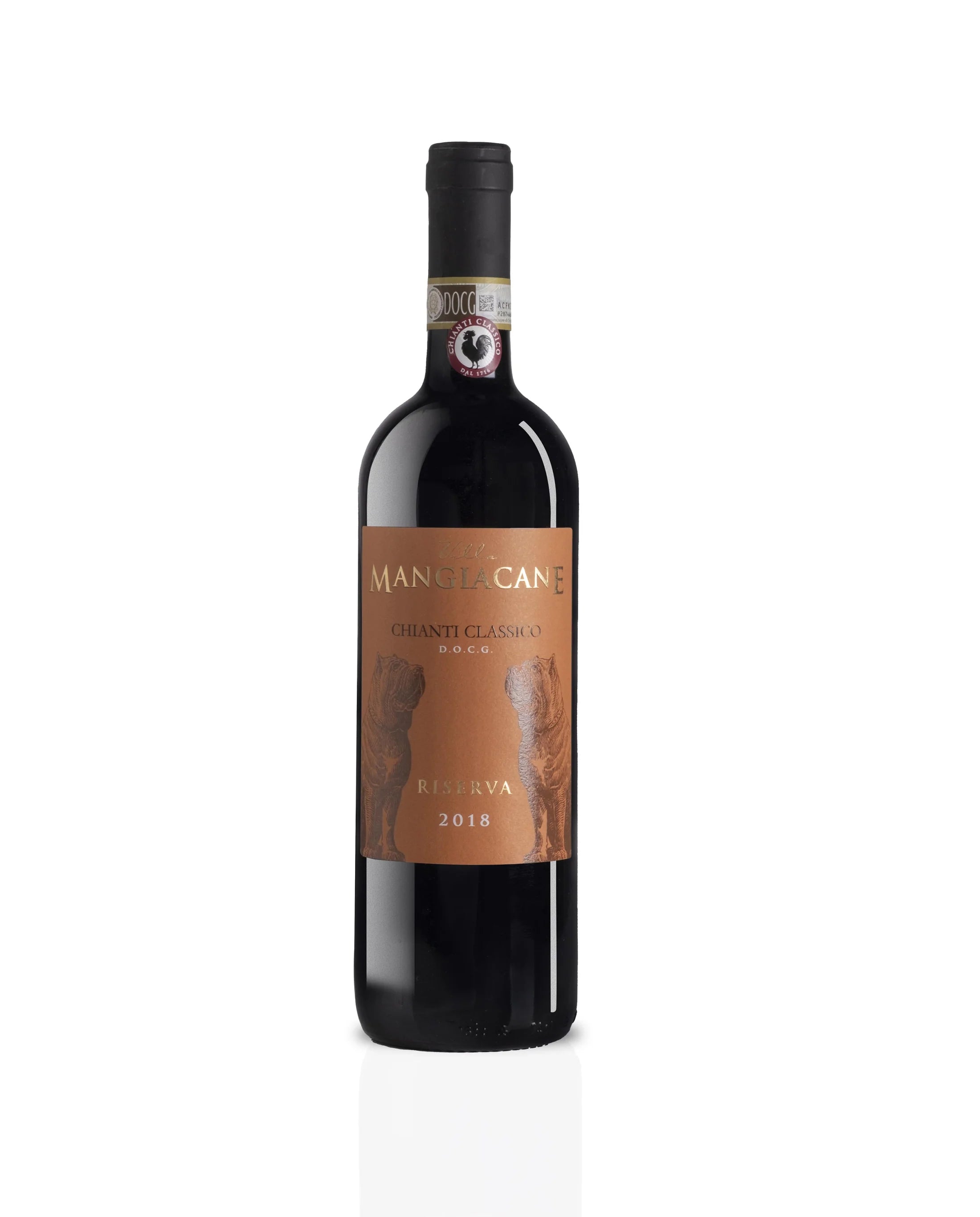 Villa Mangiacane Chianti Classico Riserva Wine bottle with a brown label on a white background