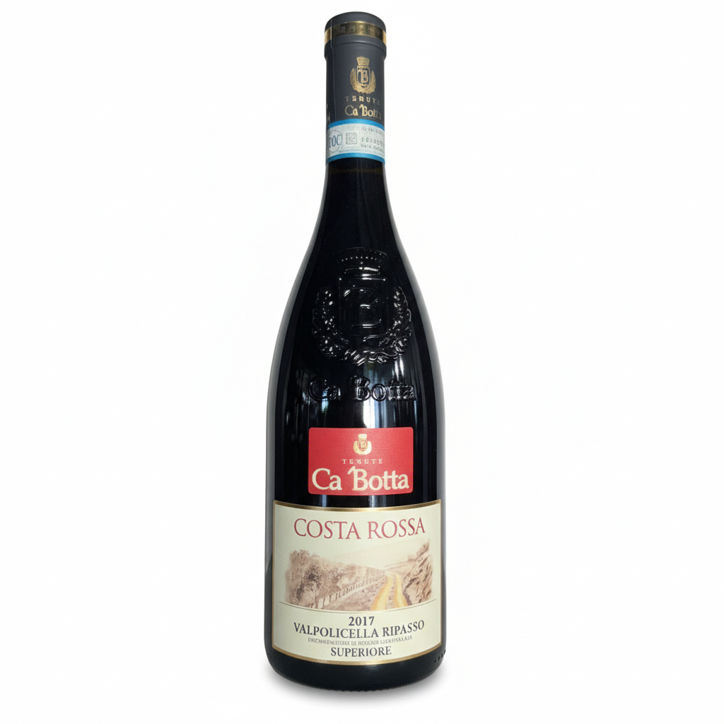 Wine bottle with 'Ca Botta Costa Rossa' label on a white background