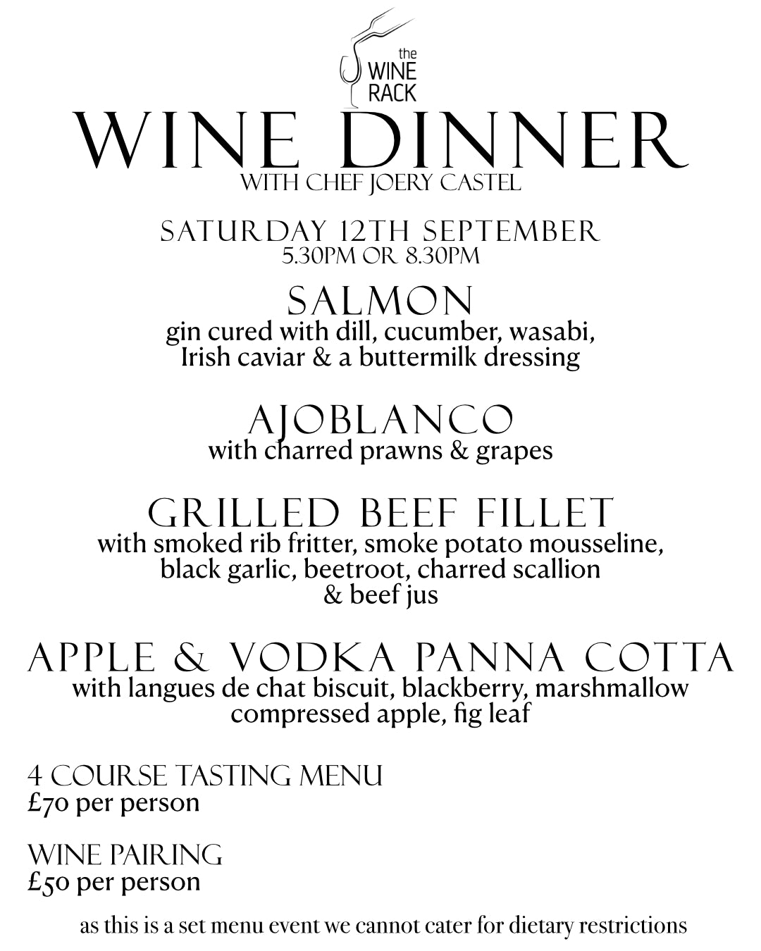 Wine Dinner with Joery Castel - 12th September 2026