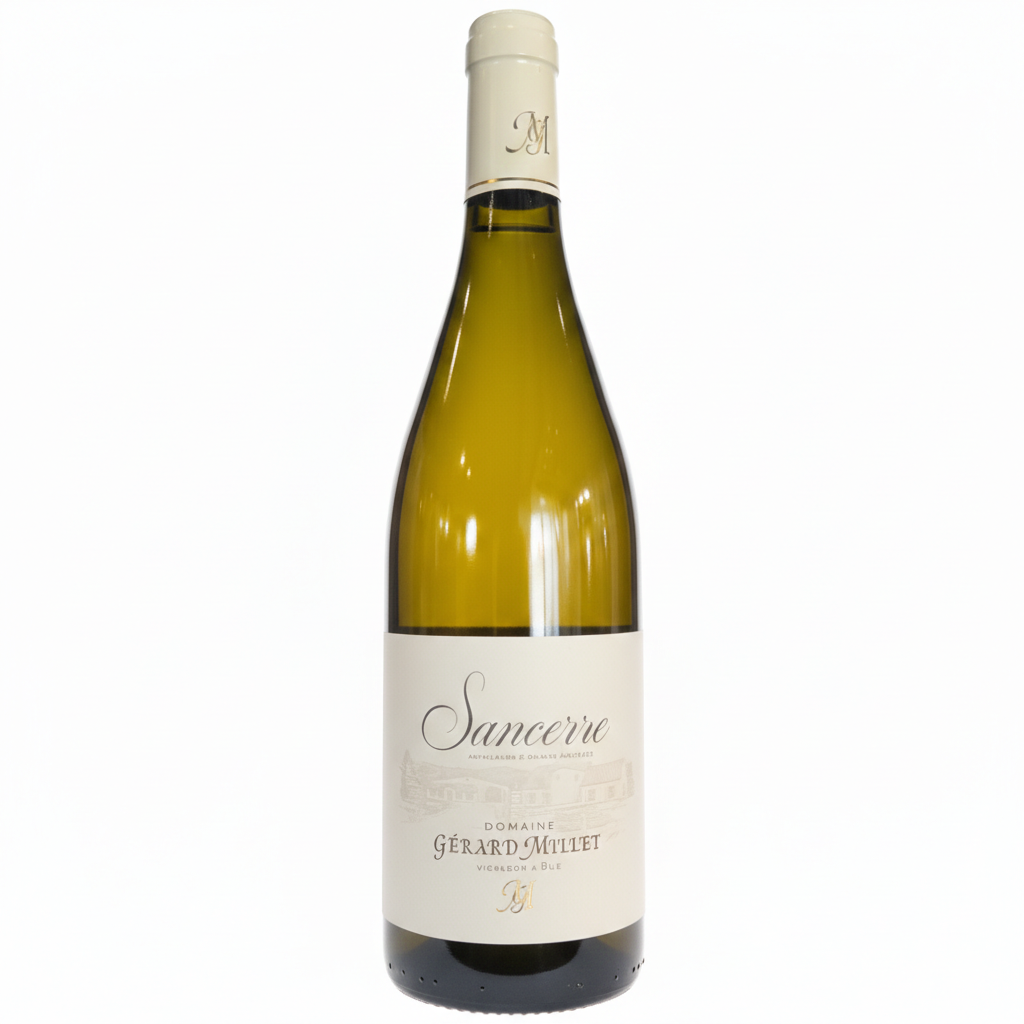 Wine bottle labeled 'Gerard Millet Sancerre' on a white background