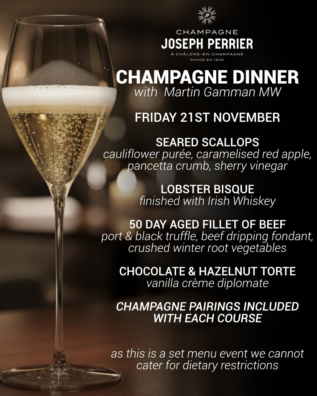 Joseph Perrier Champagne Dinner - Friday 21st November 7.30pm