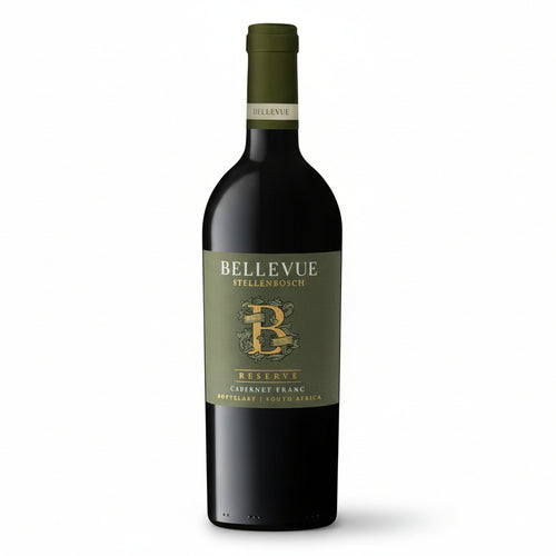 Bellevue Stellenbosch Reserve Cabernet Franc wine bottle on a white background