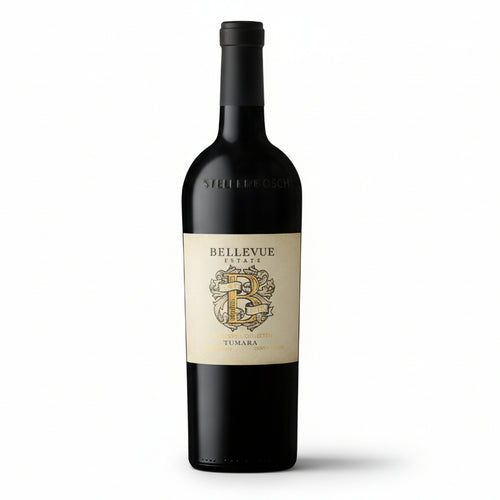 Bellevue Tumara wine bottle with a white label on a white background