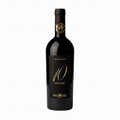 Wine bottle with black label featuring gold text of 10 Vendemmie on a white background